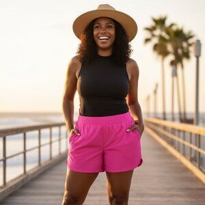 Lands' End Women's Pink Board Shorts Athletic Swim Shorts with Pockets, Size 18